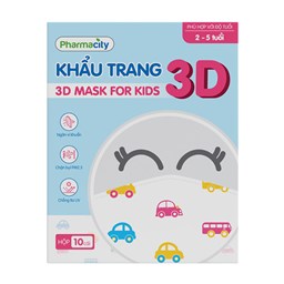 Ảnh của Khẩu trang 3 lớp cho trẻ 2-5 tuổi Pharmacity 3D Mask For Kids (Hộp 10 cái)
