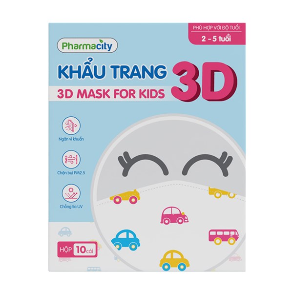 Ảnh của Khẩu trang 3 lớp cho trẻ 2-5 tuổi Pharmacity 3D Mask For Kids (Hộp 10 cái)
